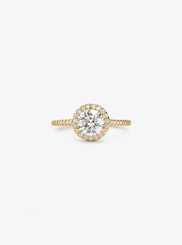 Damske Prstene Michael Kors Precious Metal-Plated Sterling Silver Pavé Oversized Halo Zlate - Šperky Michael Kors Outlet | BWYQJ-3946